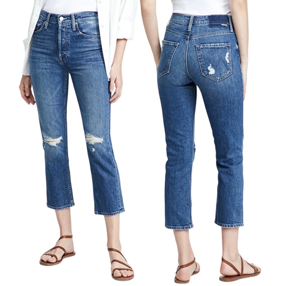 Mother The Tomcat Playing with Scissors Straight Leg Crop Distressed Jeans Sz 25
